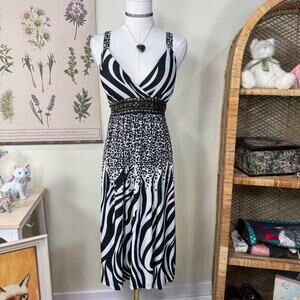 Vintage 90s Y2k Zebra Leopard Studed Babydoll Dress McBling Trashy Gyaru Bimbo S